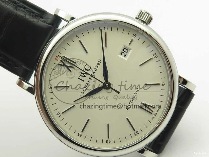 MIROTIME 0105 Supportive Portofino Automatic SS AF 1:1 Best Edition White Dial on Black Croco Leather Strap A 7184